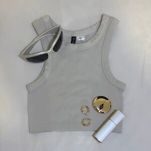 Light Gray Ribbed Sleeveless Top